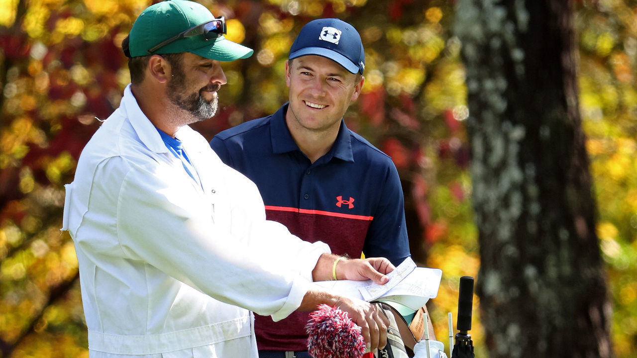 AUGUSTA, GEORGIA - NOVEMBER 12: Jordan Spieth of the United States prepares to play a shot on the 11th hole during the first round of the Masters at Augusta National Golf Club on November 12, 2020 in Augusta, Georgia.