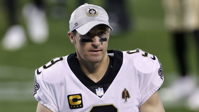 CHARLOTTE, NORTH CAROLINA - JANUARY 03: Quarterback Drew Brees #9 of the New Orleans Saints looks on following their game against the Carolina Panthers at Bank of America Stadium on January 03, 2021 in Charlotte, North Carolina.