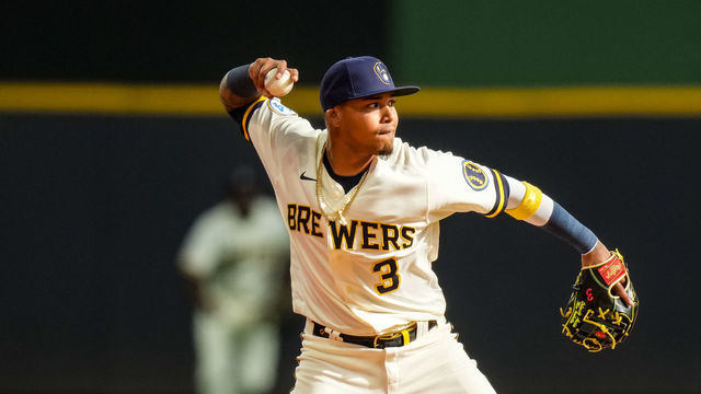 MILWAUKEE, WI - APRIL 01: Orlando Arcia #3 of the Milwaukee Brewers throws against the Minnesota Twins on April 1, 2020 at American Family Field in Milwaukee, Wisconsin.