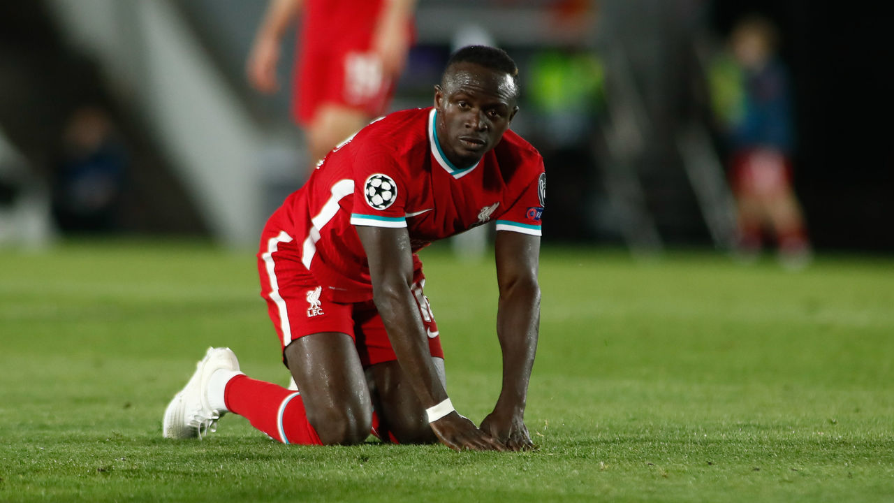 MADRID, SPAIN - APRIL 06: Sadio Mane of Liverpool laments during the UEFA Champions League Quarter Final, first round, football match played between Real Madrid and Liverpool FC at Estadio Alfredo Di Stefano on April 06, 2021 in Madrid, Spain.