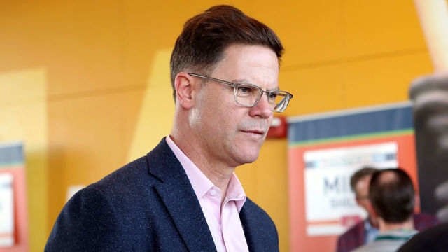 NORTH PORT, FL - FEBRUARY 16: Toronto Blue Jays General Manager Ross Atkins talks to the media during the Grape Fruit League Media Availability at CoolToday Park on Monday, February 16, 2020 in North Port, Florida.
