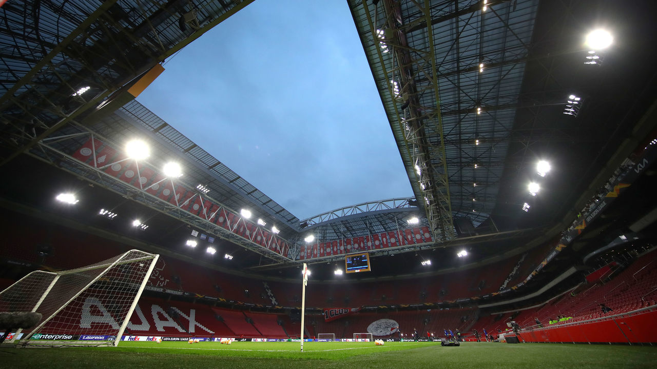 AMSTERDAM, NETHERLANDS - FEBRUARY 25: A general view of the Johan Cruijff Arena prior to the UEFA Europa League Round of 32 match between AFC Ajax and Lille OSC at Johan Cruijff Arena on February 25, 2021 in Amsterdam, Netherlands. Sporting stadiums around Netherlands remain under strict restrictions due to the Coronavirus Pandemic as Government social distancing laws prohibit fans inside venues resulting in games being played behind closed doors.