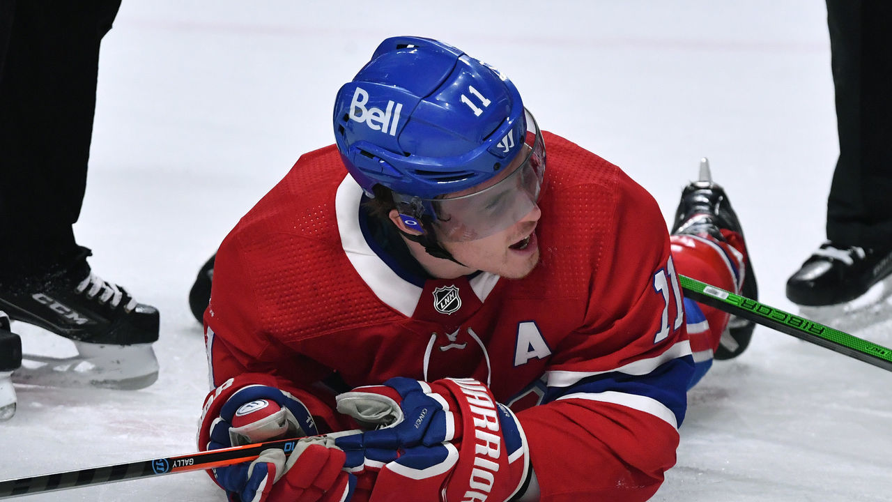 MONTREAL, QC - MARCH 30: Brendan Gallagher #11 of the Montreal Canadiens reacts after misses a goal the Edmonton Oilers in the NHL game at the Bell Centre on March 30, 2021 in Montreal, Quebec, Canada.