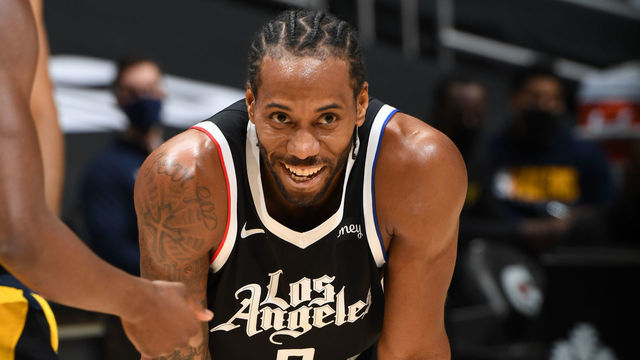 LOS ANGELES, CA - JANUARY 17: Kawhi Leonard #2 of the LA Clippers smiles during the game against the Indiana Pacers on January 17, 2021 at STAPLES Center in Los Angeles, California. NOTE TO USER: User expressly acknowledges and agrees that, by downloading and/or using this Photograph, user is consenting to the terms and conditions of the Getty Images License Agreement. Mandatory Copyright Notice: Copyright 2021 NBAE