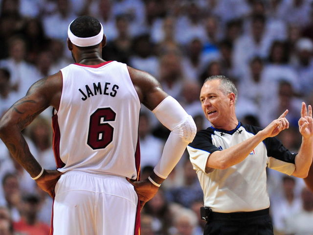 GIF: LeBron James called for charge, referee flops