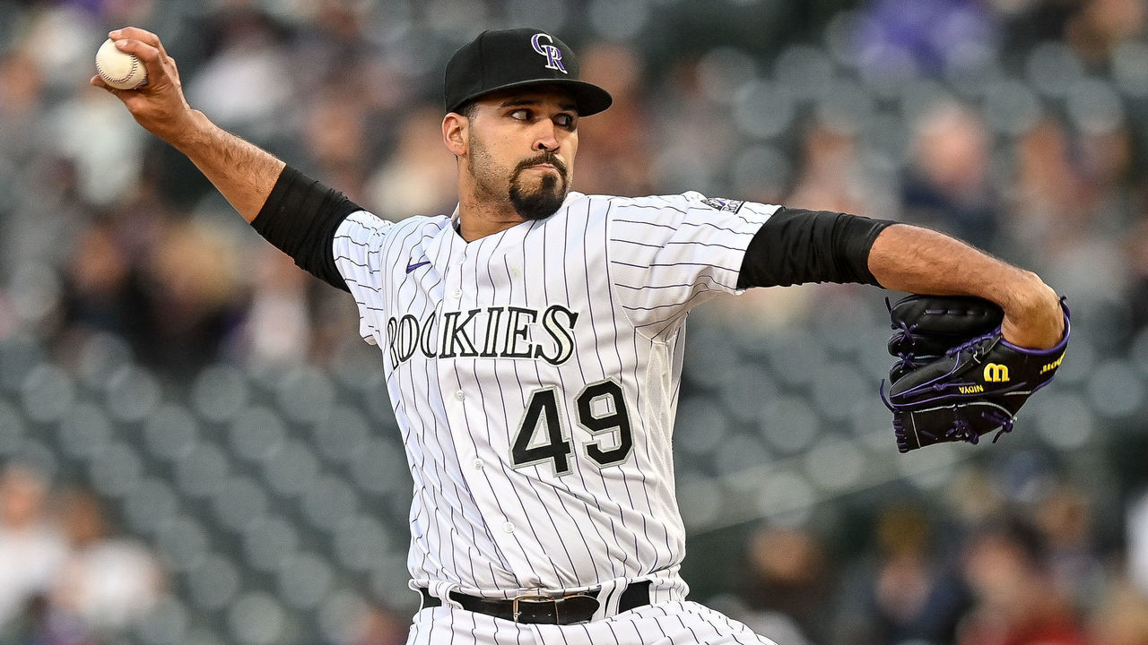 DENVER, CO - APRIL 07: Colorado Rockies starting pitcher Antonio Senzatela (49) pitches during a game between the Colorado Rockies and the Arizona Diamondbacks at Coors Field in Denver, Colorado on April 7, 2021.