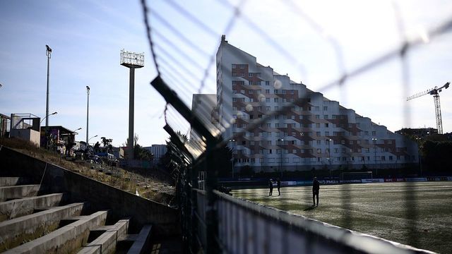 A picture taken on April 8, 2021 shows a general view of the Bauer stadium in Saint Ouen, in the outskirts of Paris, prior to the start of the French Cup round of 16 football match between Red Star and Olympique Lyonnais (OL).