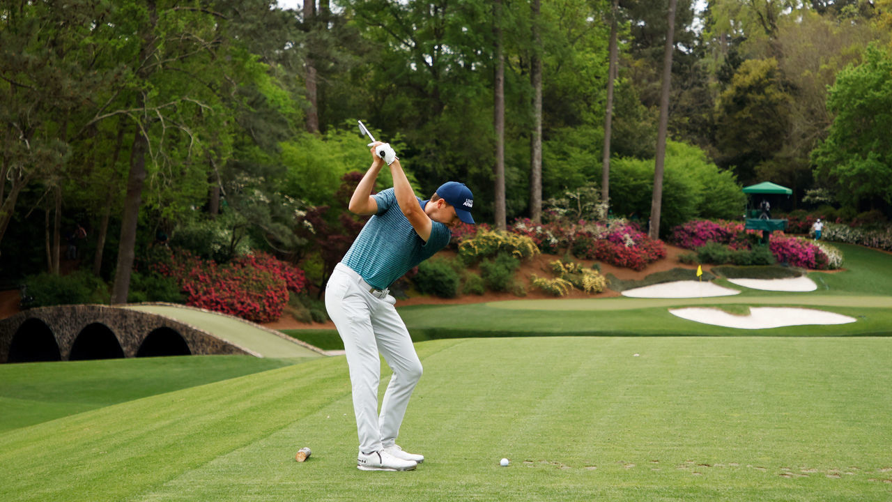AUGUSTA, GEORGIA - APRIL 08: Jordan Spieth of the United States plays his shot from the 12th tee during the first round of the Masters at Augusta National Golf Club on April 08, 2021 in Augusta, Georgia.
