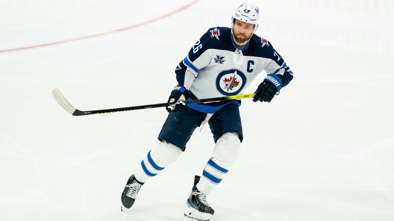 TORONTO, ON - MARCH 13: Blake Wheeler #26 of the Winnipeg Jets skates against the Toronto Maple Leafs during the second period at the Scotiabank Arena on March 13, 2021 in Toronto, Ontario, Canada.