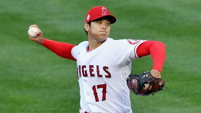 ANAHEIM, CA - APRIL 04: Los Angeles Angels pitcher Shohei Ohtani (17) pitching in the first inning of a game against the Chicago White Sox played on April 4, 2021 at Angel Stadium in Anaheim, CA.