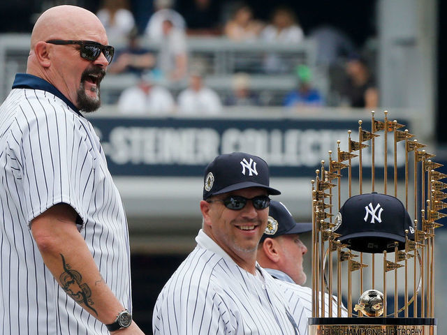 The 1998 World Series trophy is seen during a ceremony prior to a News  Photo - Getty Images