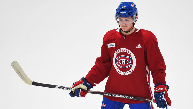 BROSSARD, QC - JUNE 26: Look on Montreal Canadiens right wing Cole Caufield (36) during the Montreal Canadiens Development Camp on June 26, 2019, at Bell Sports Complex in Brossard, QC