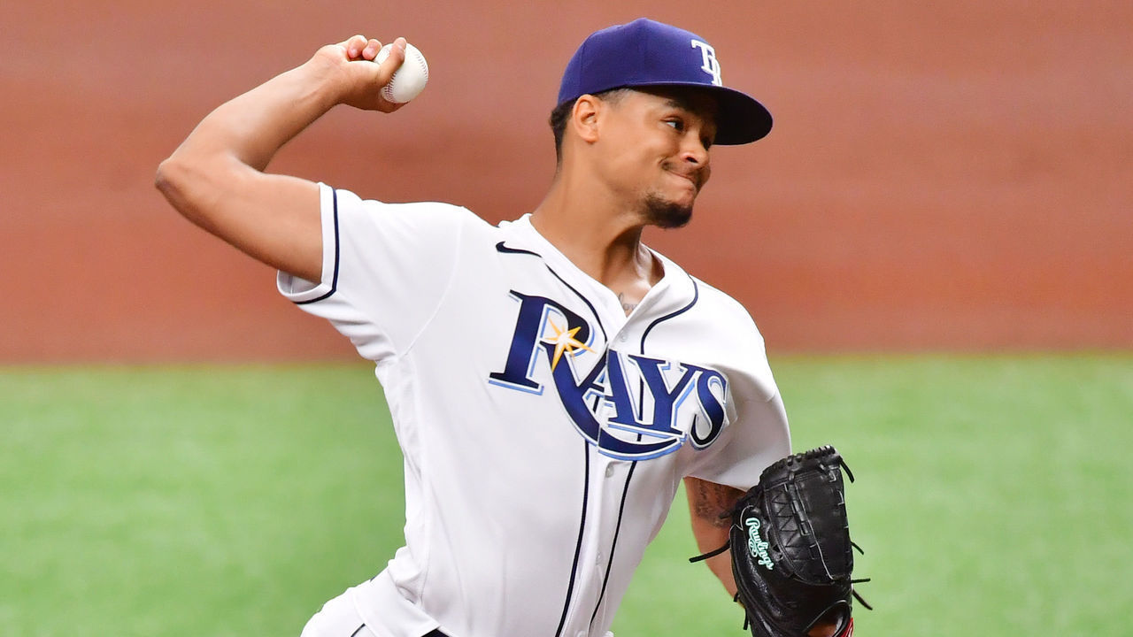 ST PETERSBURG, FLORIDA - APRIL 10: Chris Archer #22 of the Tampa Bay Rays delivers a pitch to the New York Yankees in the first inning at Tropicana Field on April 10, 2021 in St Petersburg, Florida.