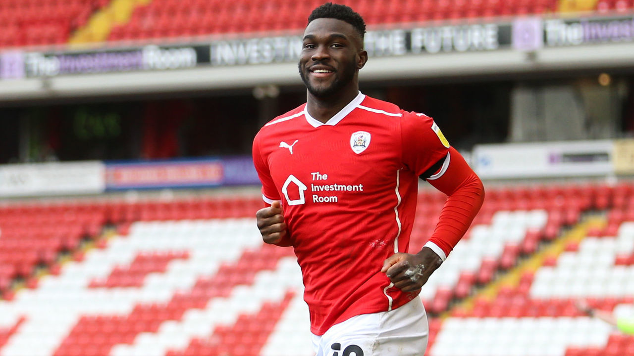 Barnsley's Daryl Dike during the Sky Bet Championship match at Oakwell, Barnsley. Picture date: Saturday April 10, 2021.