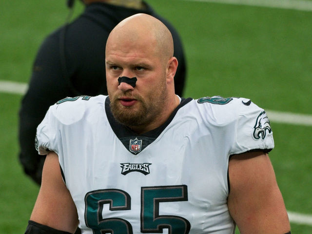 Philadelphia Eagles offensive tackle Lane Johnson (65) walks off