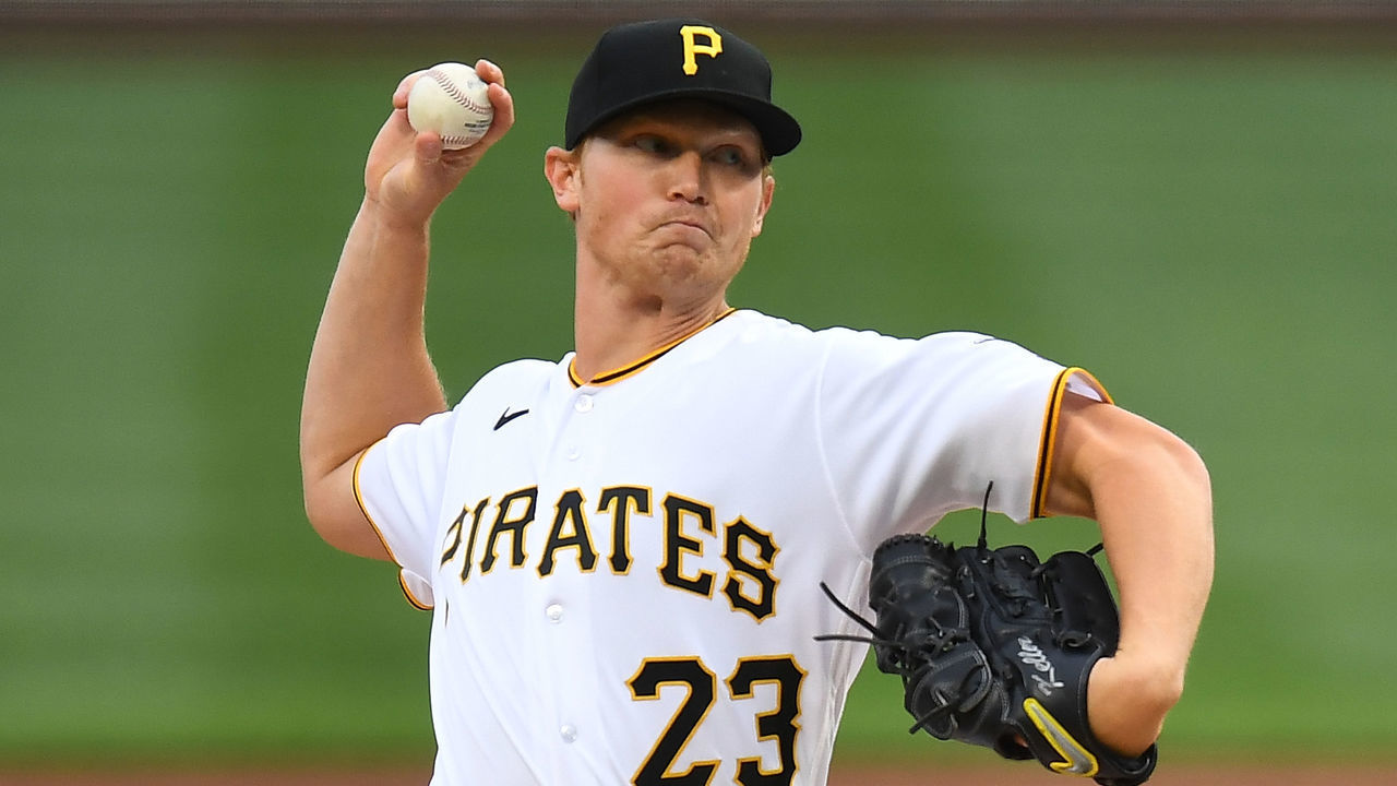 PITTSBURGH, PA - APRIL 10: Mitch Keller #23 of the Pittsburgh Pirates pitches during the first inning against the Chicago Cubs at PNC Park on April 10, 2021 in Pittsburgh, Pennsylvania.