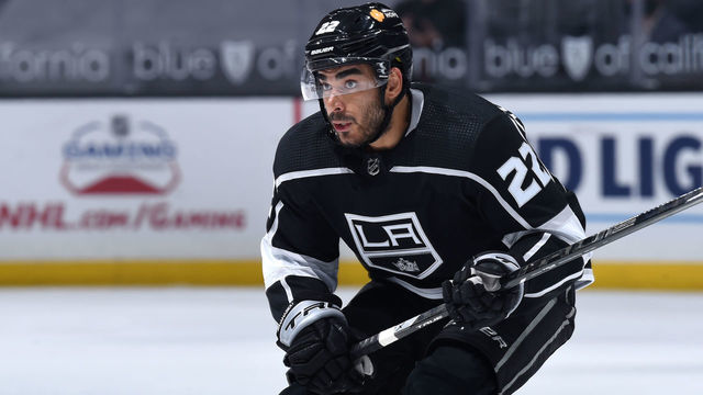 LOS ANGELES, CA - APRIL 7: Andreas Athanasiou #22 of the Los Angeles Kings skates on the ice during the second period against the Arizona Coyotes at STAPLES Center on April 7, 2021 in Los Angeles, California.