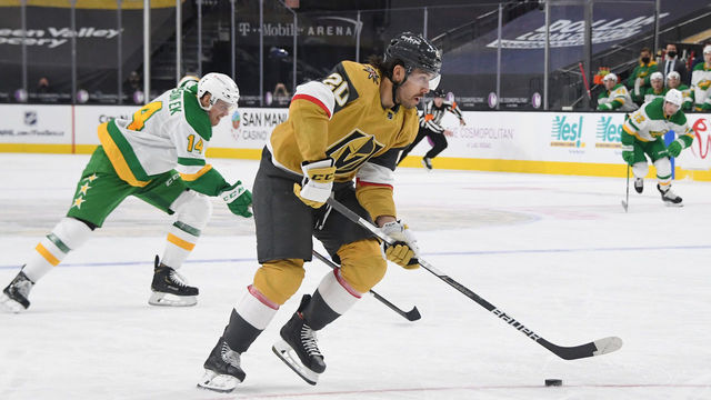 LAS VEGAS, NEVADA - MARCH 03: Chandler Stephenson #20 of the Vegas Golden Knights skates with the puck against the Minnesota Wild in the second period of their game at T-Mobile Arena on March 3, 2021 in Las Vegas, Nevada. The Golden Knights defeated the Wild 5-1.