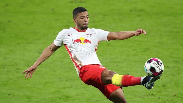 Leipzig's German defender Benjamin Henrichs controls the ball during the German Cup (DFB Pokal) quarter-final football match between RB Leipzig and VfL Wolfsburg in Leipzig, eastern Germany, on March 3, 2021.
