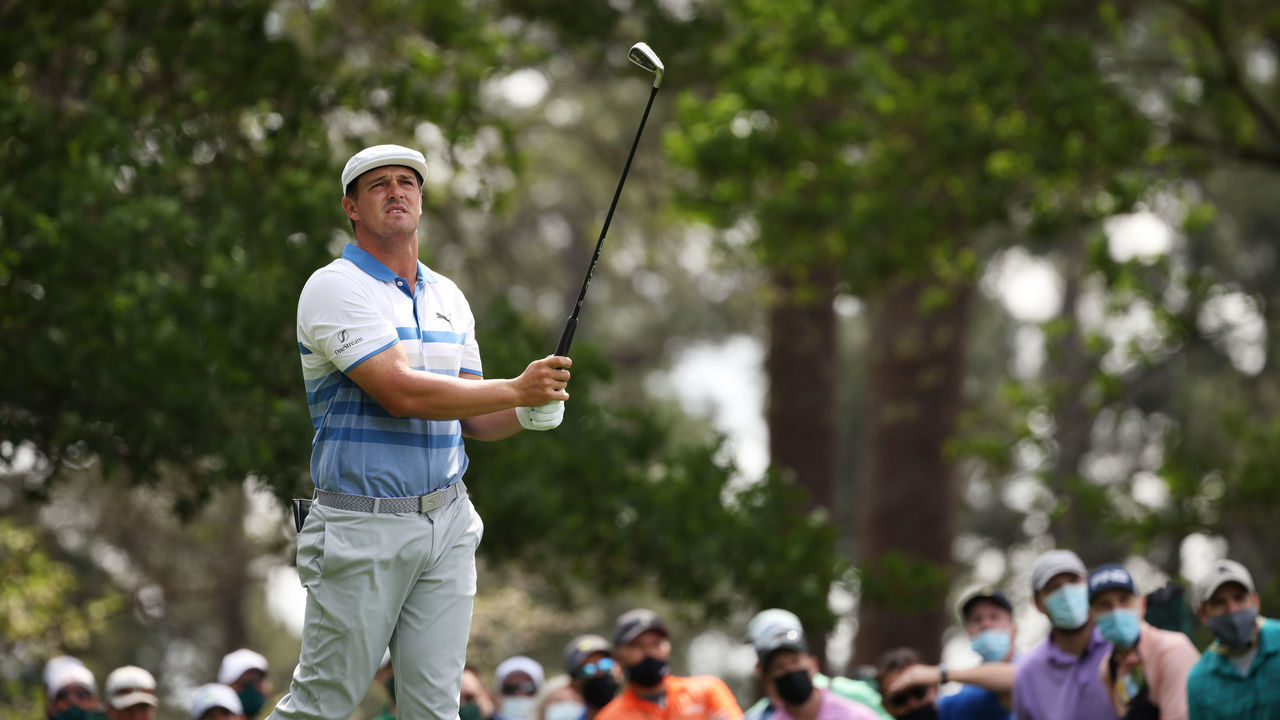 AUGUSTA, GEORGIA - APRIL 11: Bryson DeChambeau of the United States plays his shot from the fourth tee during the final round of the Masters at Augusta National Golf Club on April 11, 2021 in Augusta, Georgia.