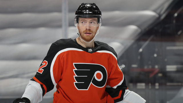 PHILADELPHIA, PENNSYLVANIA - FEBRUARY 03: Michael Raffl #12 of the Philadelphia Flyers skates against the Boston Bruins at Wells Fargo Center on February 03, 2021 in Philadelphia, Pennsylvania.