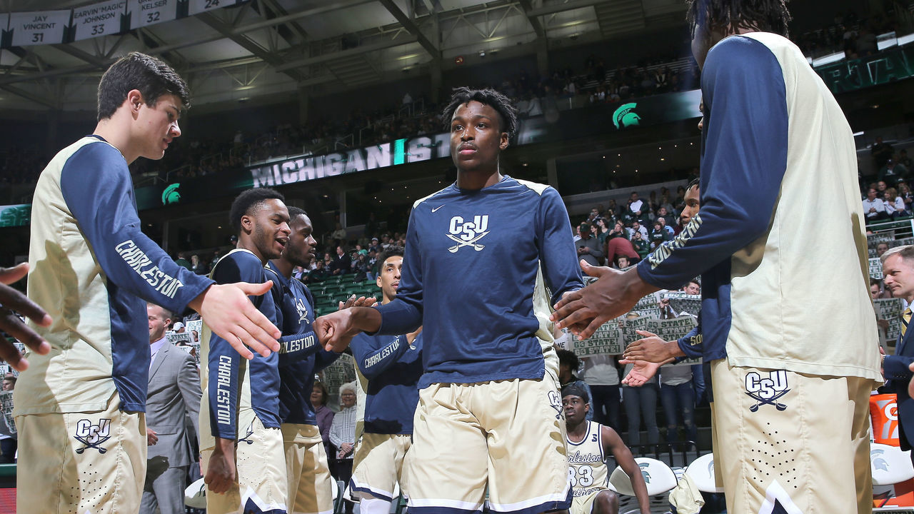 EAST LANSING, MI - NOVEMBER 18: Phlandrous Fleming Jr. #24 of the Charleston Southern Buccaneers during player introductions before playing the Michigan State Spartans at Breslin Center on November 18, 2019 in East Lansing, Michigan.
