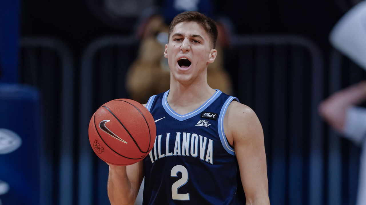 INDIANAPOLIS, IN - FEBRUARY 28: Collin Gillespie #2 of the Villanova Wildcats is seen during the game against the Butler Bulldogs at Hinkle Fieldhouse on February 28, 2021 in Indianapolis, Indiana.