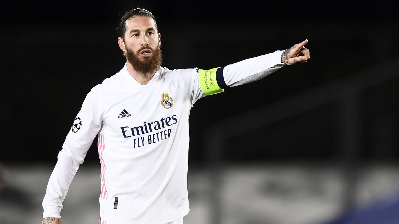 ESTADIO ALFREDO DI STEFANO, MADRID, SPAIN - 2021/03/16: Sergio Ramos of Real Madrid CF celebrates after scoring a goal during the UEFA Champions League Round of 16 second leg football match between Real Madrid CF and Atalanta BC. Real Madrid CF won 3-1 over Atalanta BC.