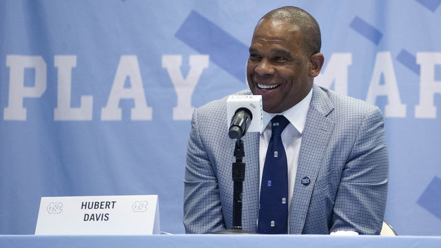 CHAPEL HILL, NC - APRIL 06: Hubert Davis is introduced as the new men's head basketball coach at the University of North Carolina at Dean E. Smith Center on April 6, 2021 in Chapel Hill, North Carolina.