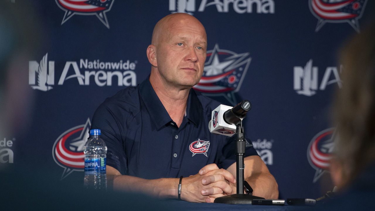 COLUMBUS, OH - SEPTEMBER 11: Columbus Blue Jackets General Manager Jarmo Kekalainen addresses members of the media during Media Day at Nationwide Arena in Columbus, OH on September 11, 2019.