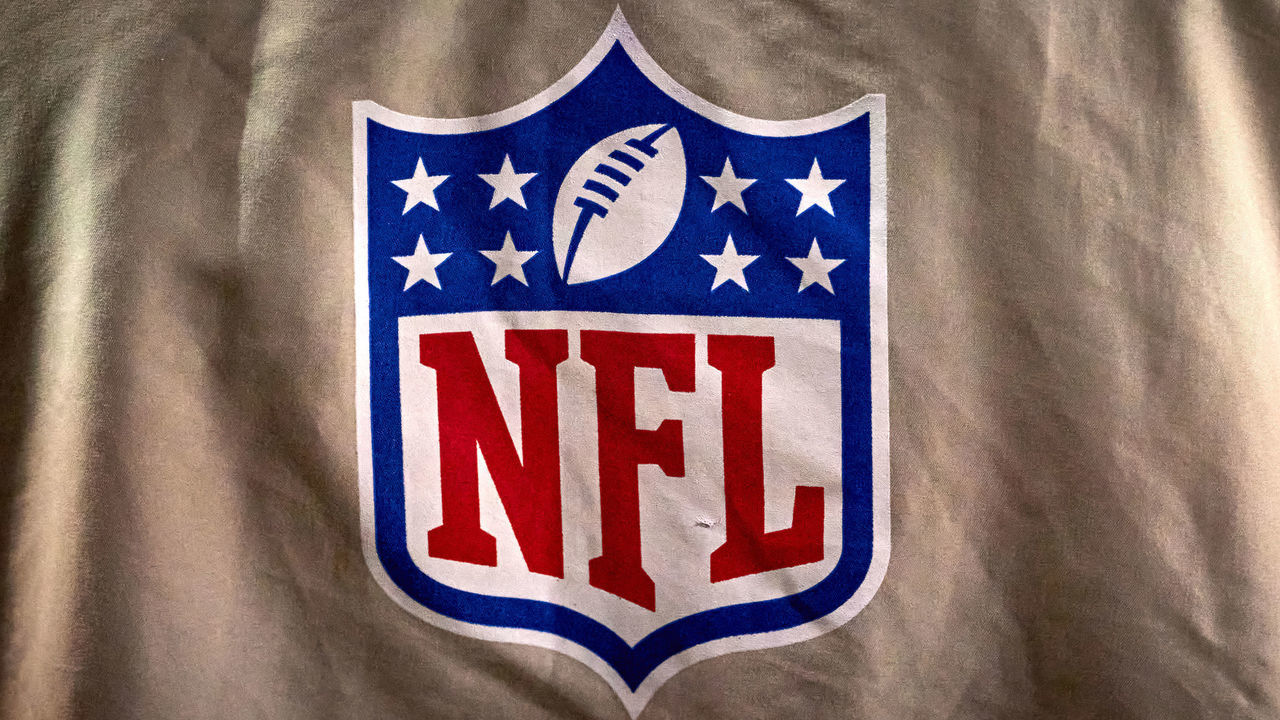 CHICAGO, IL - NOVEMBER 16: A detail view of the NFL Crest logo is seen on the back of a vest in action during a NFL game between the Minnesota Vikings and the Chicago Bears on November 16, 2020 at Soldier Field, in Chicago, IL.