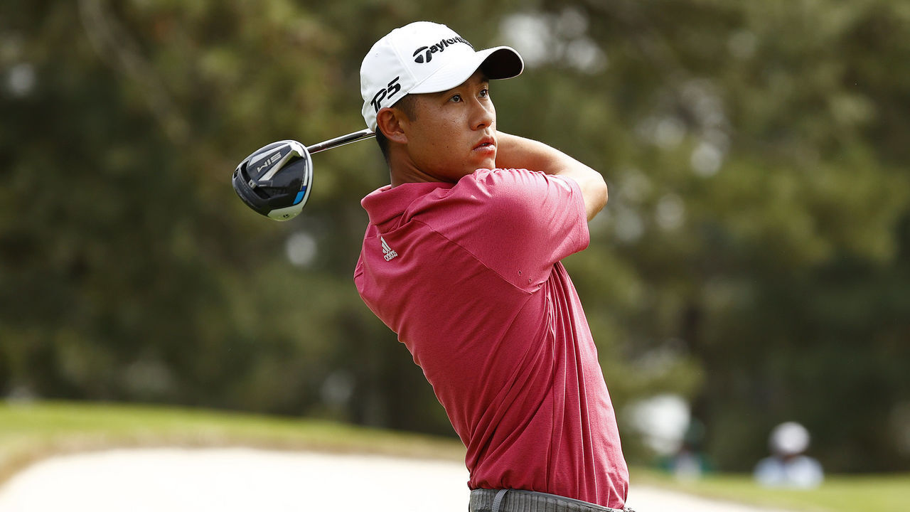 AUGUSTA, GEORGIA - APRIL 08: Collin Morikawa of the United States plays his shot from the third tee during the first round of the Masters at Augusta National Golf Club on April 08, 2021 in Augusta, Georgia.