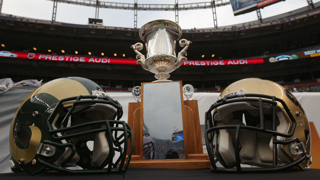 DENVER, CO - AUGUST 29: The Centennial Cup is up for grabs as the Colorado State Rams face he Colorado Buffaloes in the Rocky Mountain Showdown at Sports Authority Field at Mile High on August 29, 2014 in Denver, Colorado. The Colorado State Rams defeated the Colorado Buffaloes 31-17 to capture the Centennial Cup.