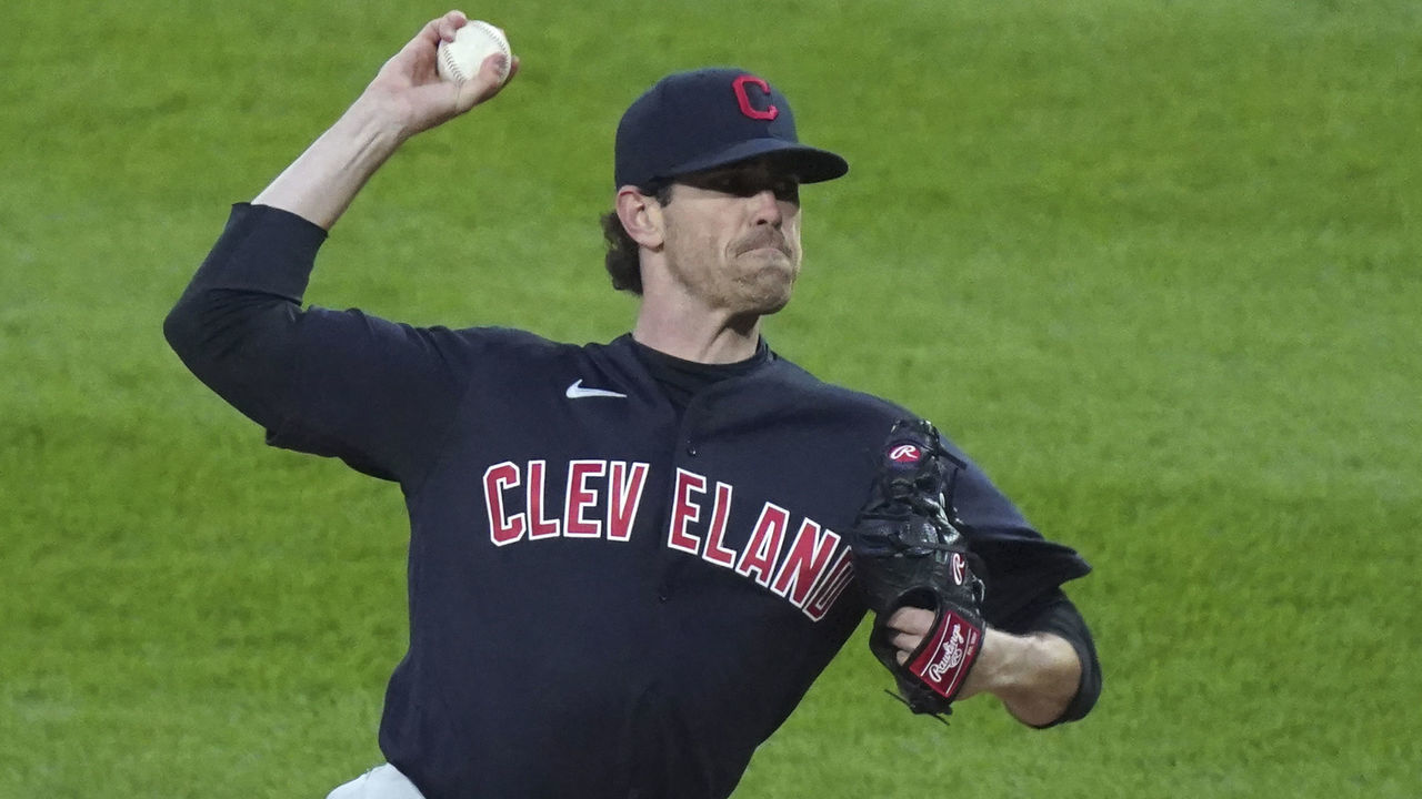 CHICAGO, ILLINOIS - APRIL 13: Shane Bieber #57 of the Cleveland Indians throws a pitch during the first inning of a game against the Chicago White Sox at Guaranteed Rate Field on April 13, 2021 in Chicago, Illinois.