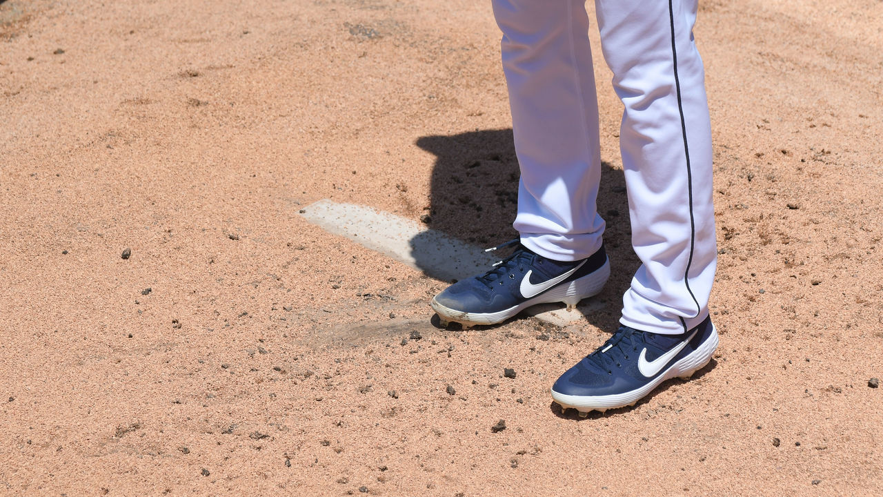 DETROIT, MI - JULY 05: A detailed view of the Nike shoes worn by Matt Manning #83 of the Detroit Tigers during the Detroit Tigers Summer Workouts at Comerica Park on July 5, 2020 in Detroit, Michigan.