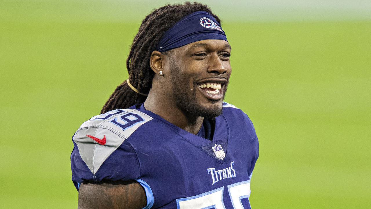 NASHVILLE, TN - NOVEMBER 12: Jadeveon Clowney #99 of the Tennessee Titans talks with teammates during a game against the Indianapolis Colts at Nissan Stadium on November 12, 2020 in Nashville, Tennessee. The Colts defeated the Titans 34-17.