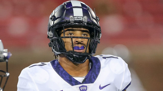 DALLAS, TX - SEPTEMBER 07: TCU Horned Frogs safety Trevon Moehrig-Woodard (17) prior to the football game between the TCU Horned Frogs and SMU Mustangs on September 7, 2018 at Gerald Ford Stadium in Dallas, TX.