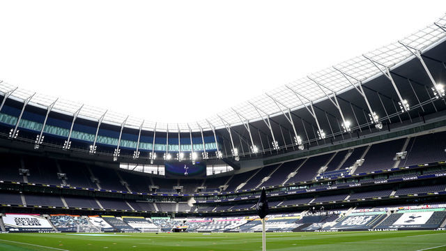 LONDON, ENGLAND - APRIL 11: A general view inside the stadium prior to the Premier League match between Tottenham Hotspur and Manchester United at Tottenham Hotspur Stadium on April 11, 2021 in London, England. Sporting stadiums around the UK remain under strict restrictions due to the Coronavirus Pandemic as Government social distancing laws prohibit fans inside venues resulting in games being played behind closed doors.