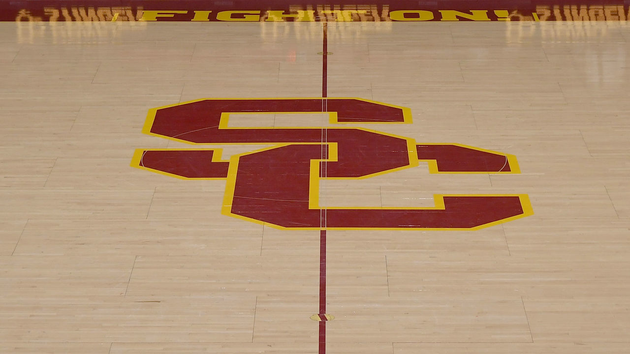 LOS ANGELES, CA - FEBRUARY 20: View of the court before the USC Trojans play the Arizona Wildcats at Galen Center on February 20, 2021 in Los Angeles, California.