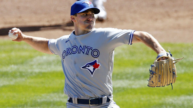 NEW YORK, NEW YORK - APRIL 03: (NEW YORK DAILIES OUT) Ross Stripling #48 of the Toronto Blue Jays in action against the New York Yankees at Yankee Stadium on April 03, 2021 in New York City. The Yankees defeated the Blue Jays 5-3.