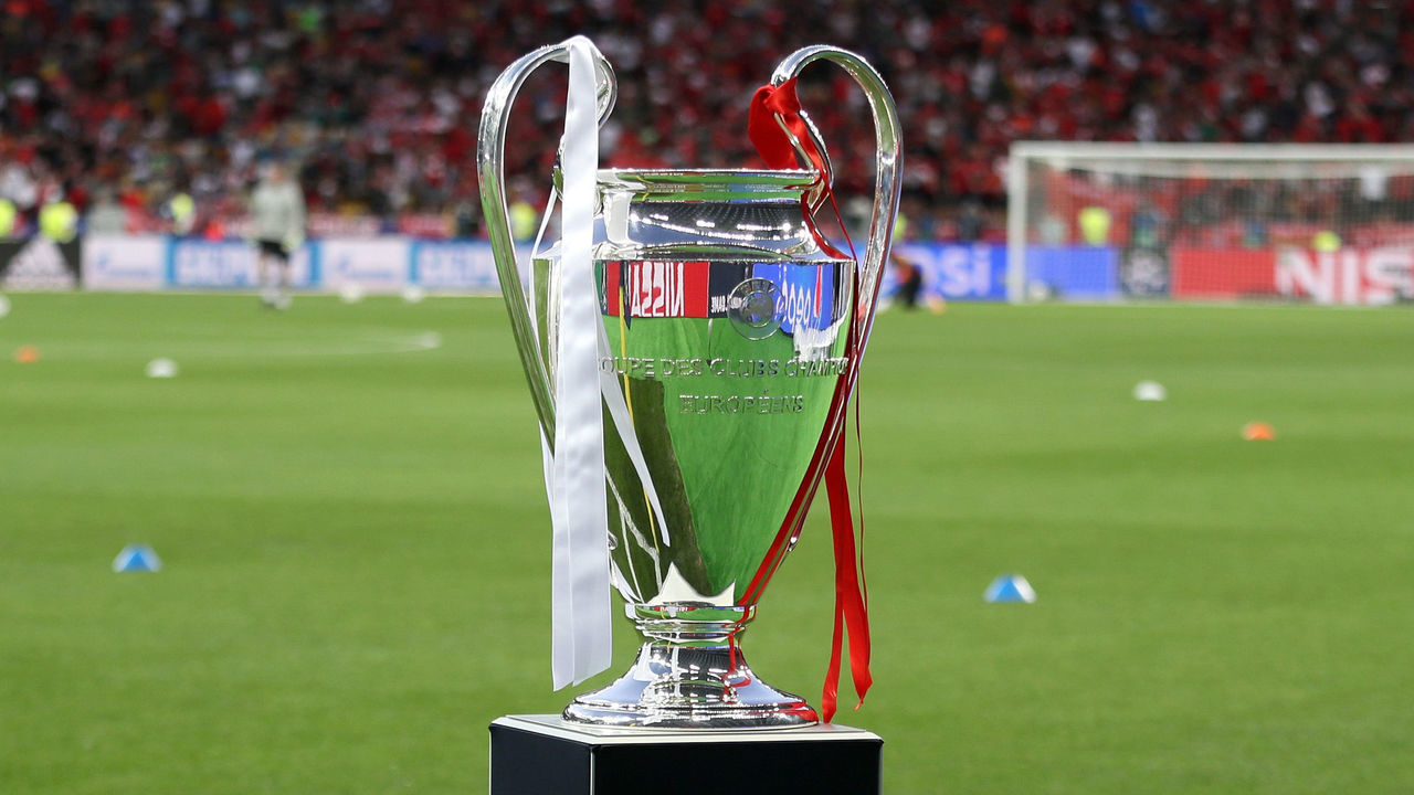 KIEV, UKRAINE - MAY 26: A general view of the Champions League trophy on display prior to the UEFA Champions League final between Real Madrid and Liverpool on May 26, 2018 in Kiev, Ukraine.