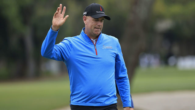 HILTON HEAD ISLAND, SOUTH CAROLINA - APRIL 16: Stewart Cink of the United States reacts to his birdie on the 13th green during the second round of the RBC Heritage on April 16, 2021 at Harbour Town Golf Links in Hilton Head Island, South Carolina.