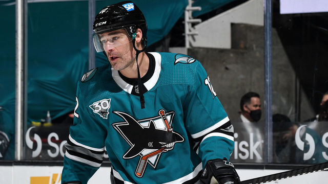 SAN JOSE, CA - APRIL 10: Patrick Marleau #12 of the San Jose Sharks skates during warmups against the Los Angeles Kings at SAP Center on April 10, 2021 in San Jose, California.