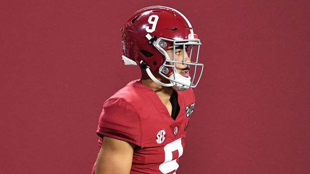 MIAMI GARDENS, FLORIDA - JANUARY 11: Bryce Young #9 of the Alabama Crimson Tide walks out of the team tunnel during halftime of the College Football Playoff National Championship football game against the Ohio State Buckeyes at Hard Rock Stadium on January 11, 2021 in Miami Gardens, Florida. The Alabama Crimson Tide defeated the Ohio State Buckeyes 52-24.
