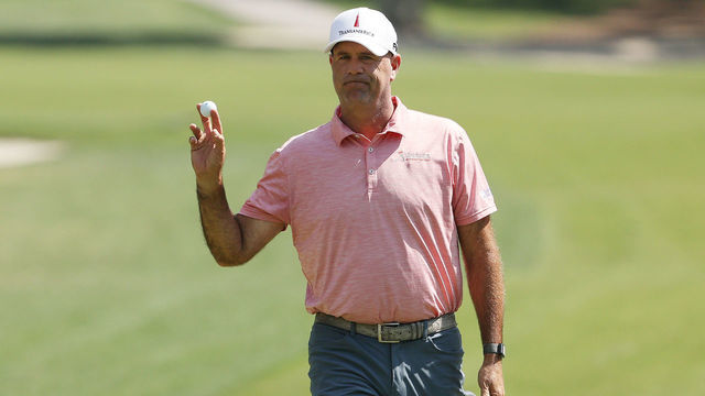 HILTON HEAD ISLAND, SOUTH CAROLINA - APRIL 17: Stewart Cink of the United States reacts to his putt on the sixth green during the third round of the RBC Heritage on April 17, 2021 at Harbour Town Golf Links in Hilton Head Island, South Carolina.