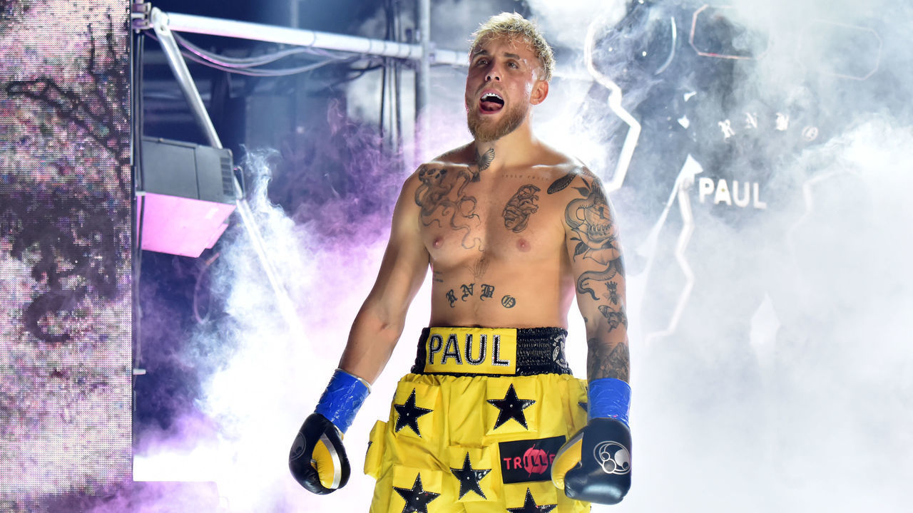 ATLANTA, GEORGIA - APRIL 17: Jake Paul enters the ring against Ben Askren for their cruiserweight bout during Triller Fight Club at Mercedes-Benz Stadium on April 17, 2021 in Atlanta, Georgia.