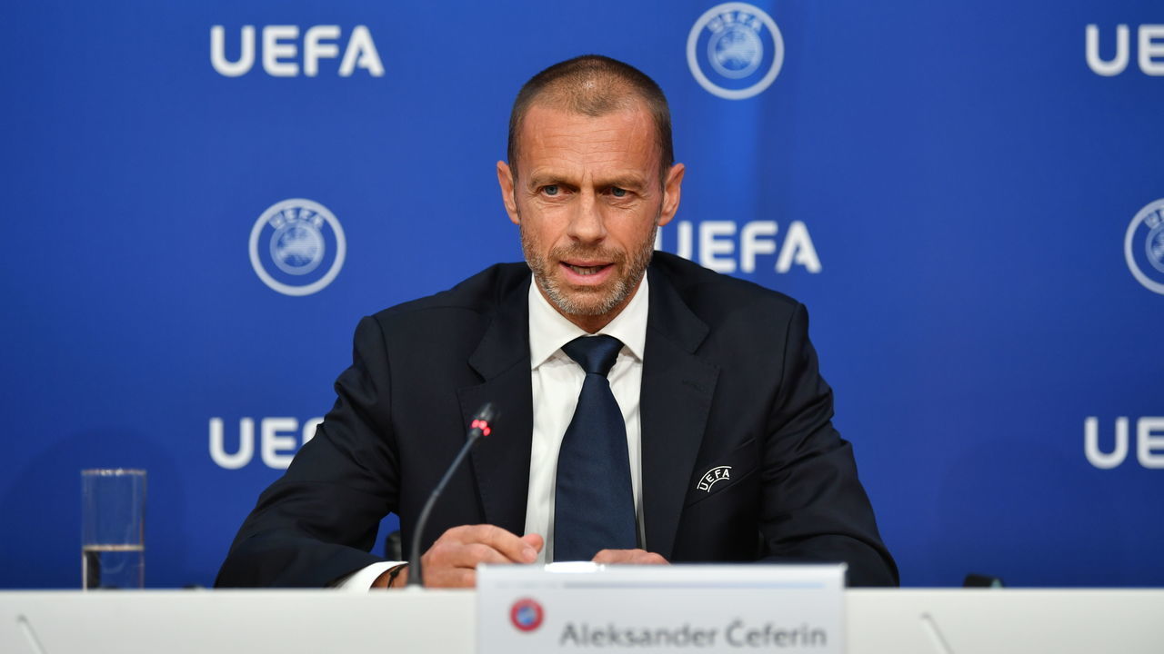 NYON, SWITZERLAND - JUNE 17: UEFA President Aleksander Ceferin during a press conference following the UEFA Executive Committee meeting at the UEFA headquarters, The House of European Football on June 17, 2020 in Nyon, Switzerland.