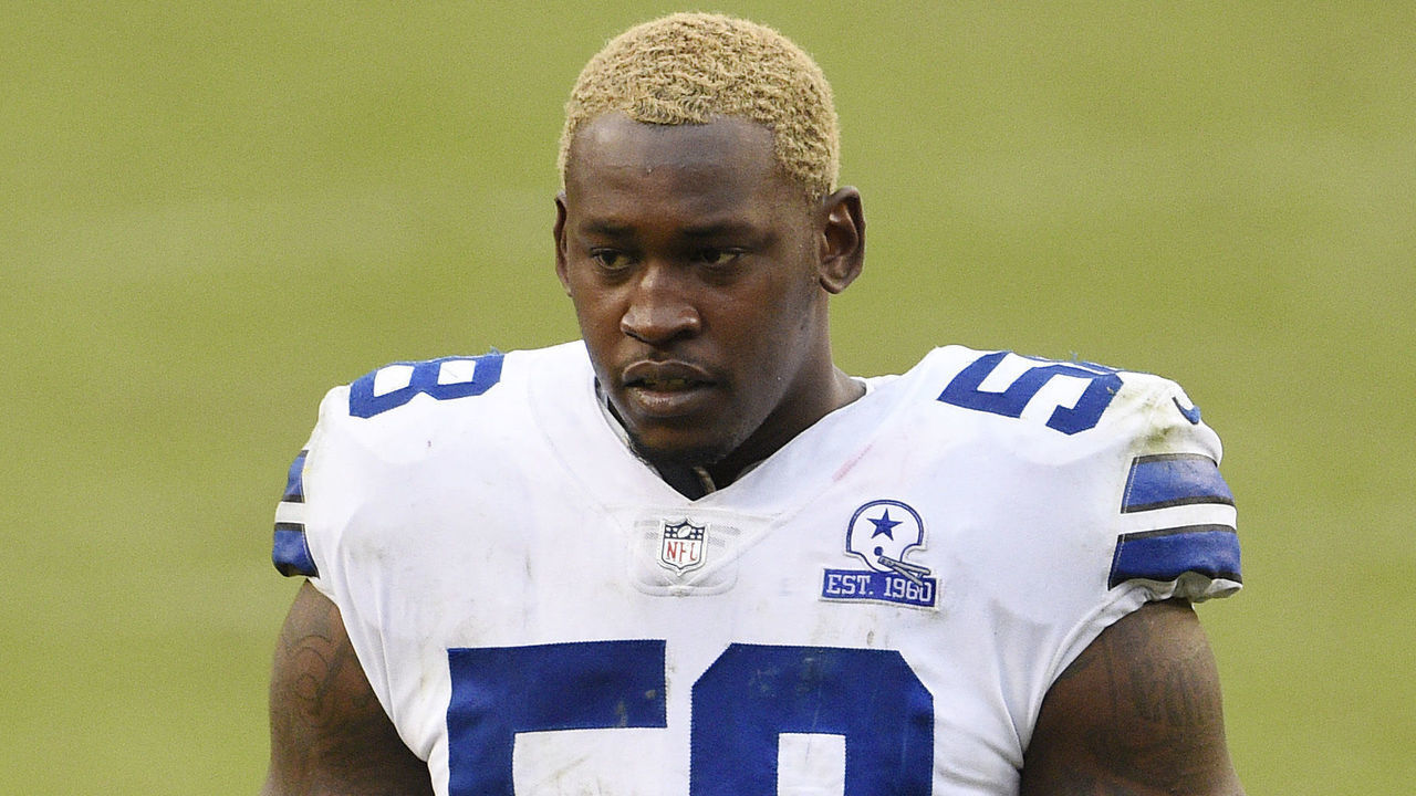 LANDOVER, MARYLAND - OCTOBER 25: Aldon Smith #58 of the Dallas Cowboys walks off the field after their 25-3 loss against the Washington Football Team at FedExField on October 25, 2020 in Landover, Maryland.
