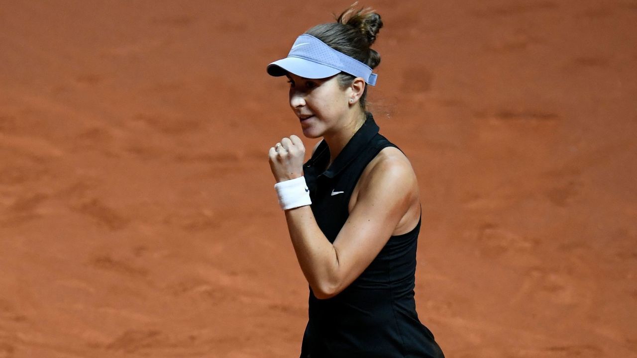 Switzerland's Belinda Bencic reacts after winning against Germany's Nastasja Schunk during their singles match on day one of the Women's Tennis Grand Prix WTA 500 tournament in Stuttgart, southwestern Germany, on April 19, 2021. - Bencic won the match 6-4, 6-2.