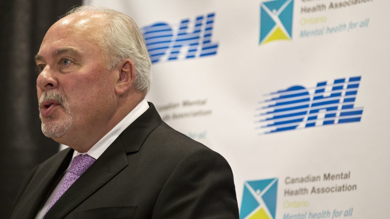TORONTO, ON - OCTOBER 6: OHL Commissioner David Branch and CMHA Ontario CEO Camille Quenneville announce their partnership in a program called Talk Today that will help combat mental health problems throughout the OHL. The program aims to educate players, coaching staff and support staff and help them identify and deal with mental health issues. (Tara Walton/Toronto Star via Getty Images)